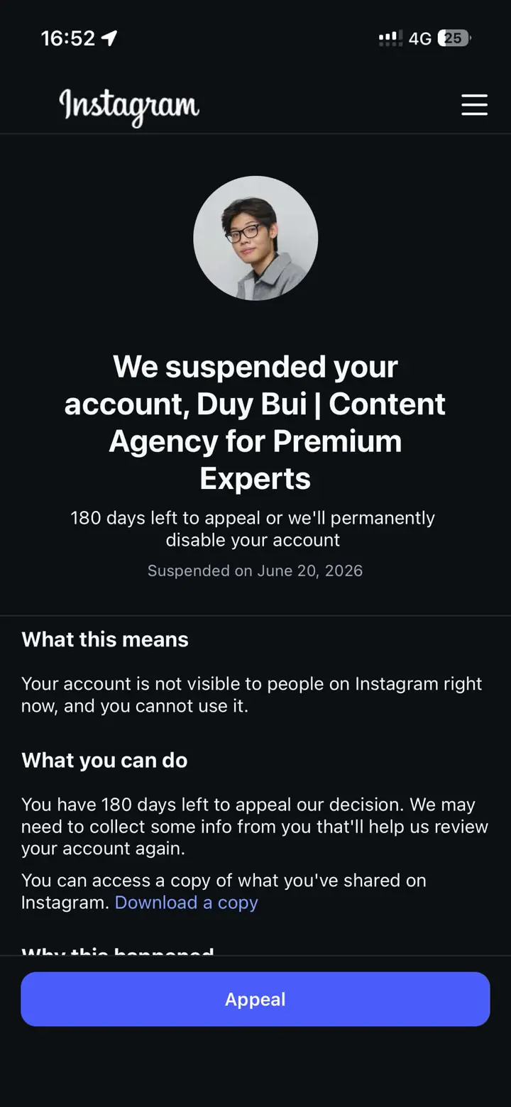 Duy account suspended