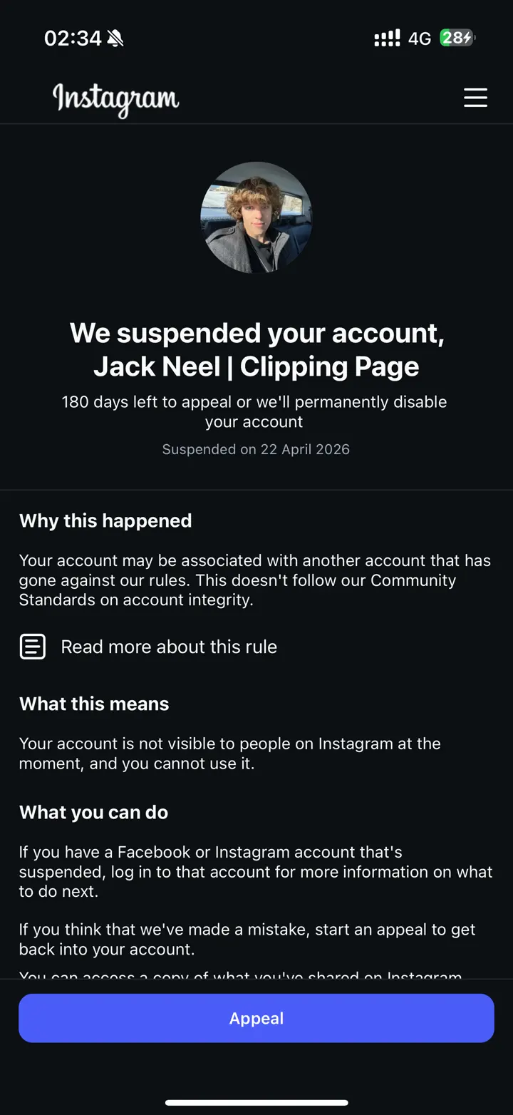 Jack account suspended